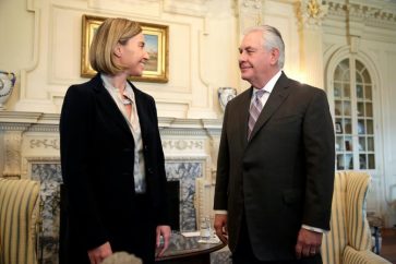 U.S. Secretary of State Rex Tillerson meets with European Union High Representative for Foreign Affairs Federica Mogherini at the State Department in Washington, U.S., February 9, 2017.      REUTERS/Joshua Roberts
