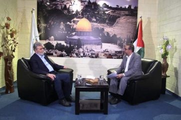 Le secrétaire général du Jihad islamique palestinien, Ziad Nakhaleh, lors d’une interview avec la télévision yéménite AlMasirah.