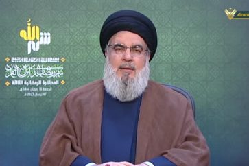 Le Secrétaire général du Hezbollah, Sayed Hassan Nasrallah, lors d'un discours le 7 avril 2023.