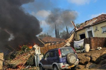 Des batiments de militaires iraéliens endommagés par les tirs du Hezbollah contre le Golan occupé.