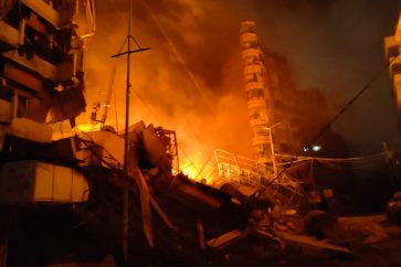 Un immeuble détruit par l'aviation israélienne, dans la banlieue de Beyrouth.